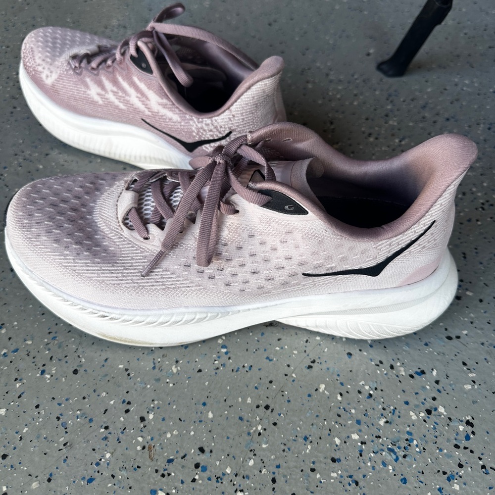 Hoka Women's Mauve and White Athletic Shoes- worn once